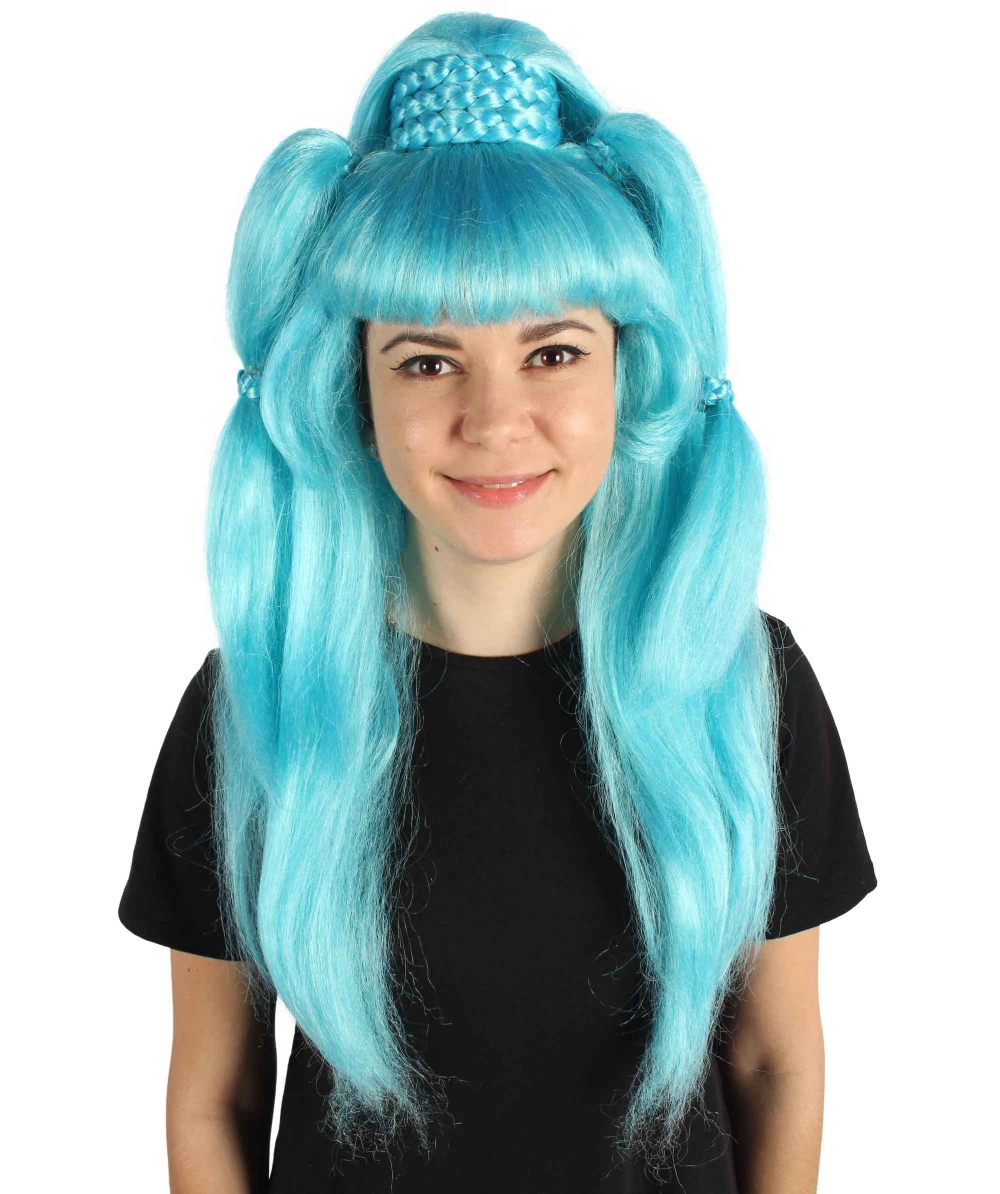 HPO Adult Women's British American Blue Drag Queen Ponytail Wig for Cosplay