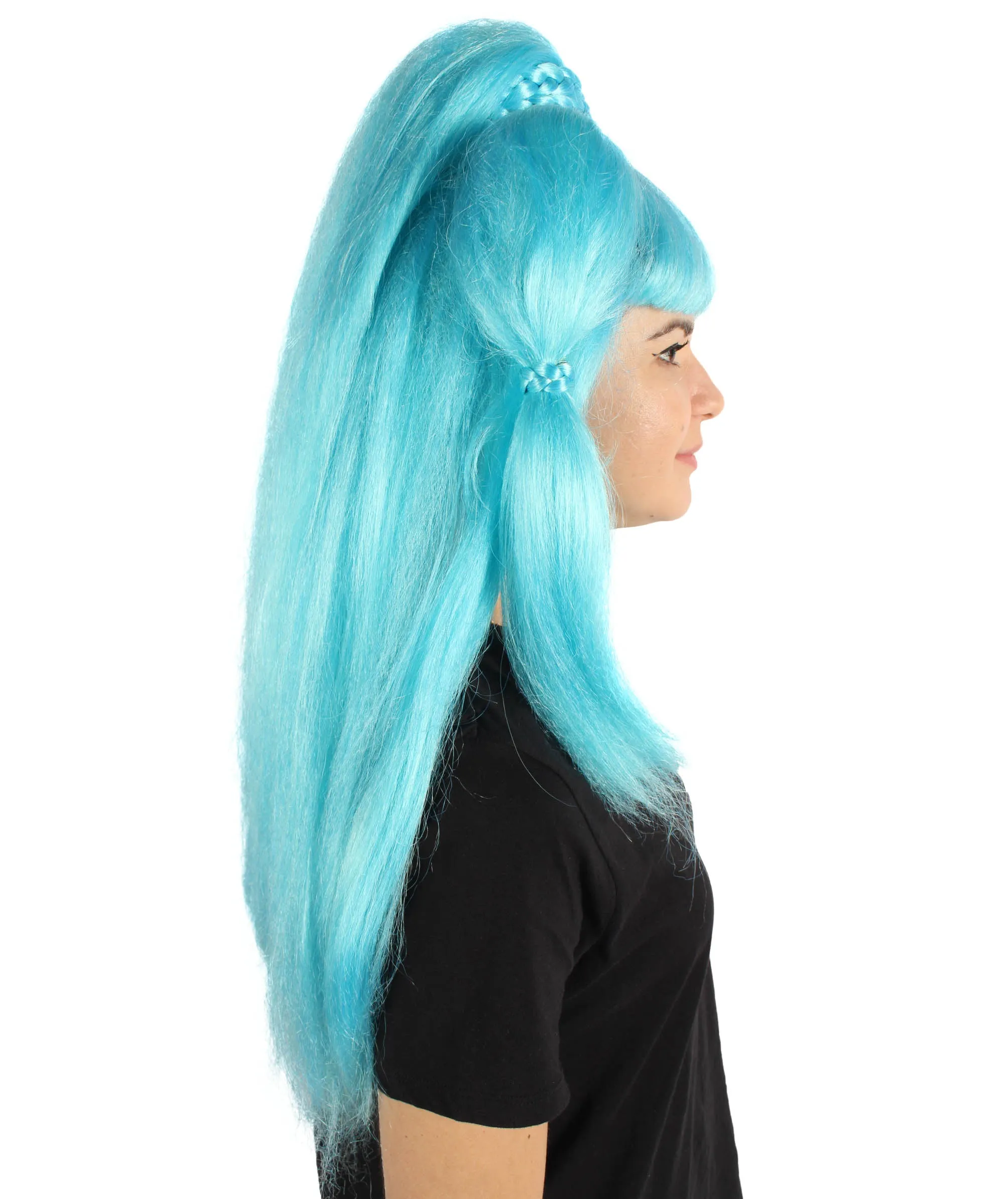 HPO Adult Women's British American Blue Drag Queen Ponytail Wig for Cosplay