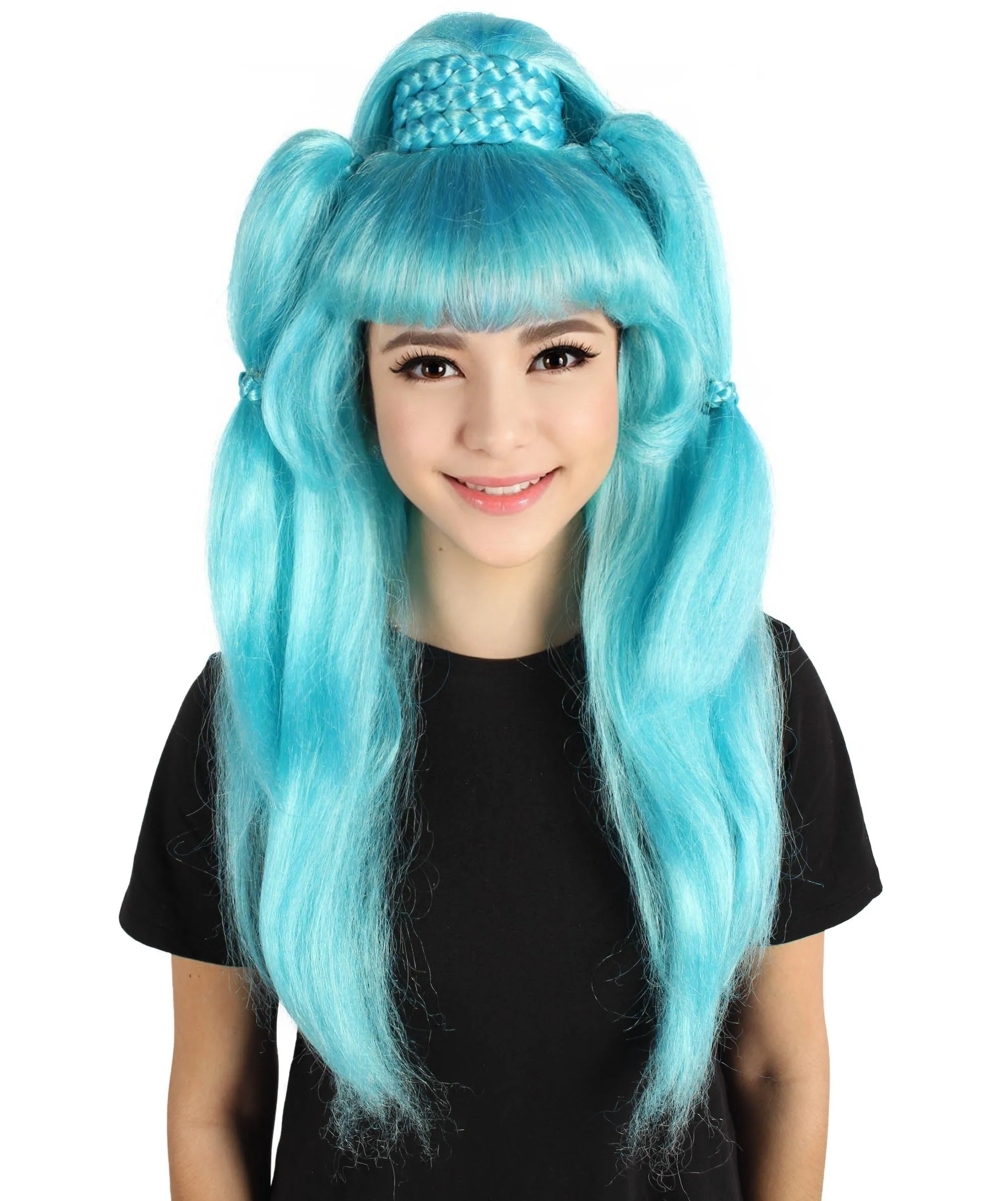 HPO Adult Women's British American Blue Drag Queen Ponytail Wig for Cosplay