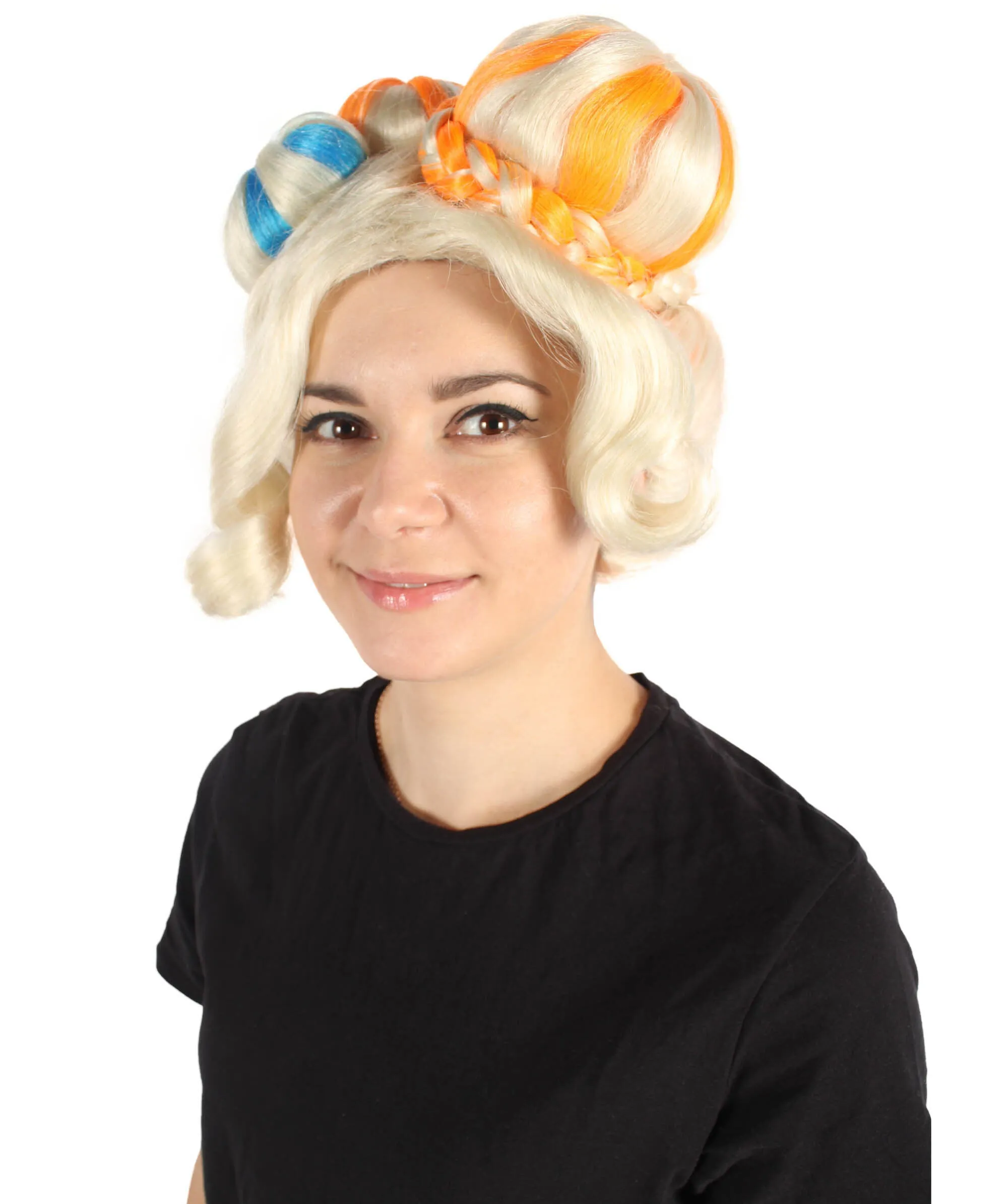 HPO Adult Women's Colorful Bun Wig I Colorful Cosplay and Halloween Wig I Flame-retardant Synthetic Fiber