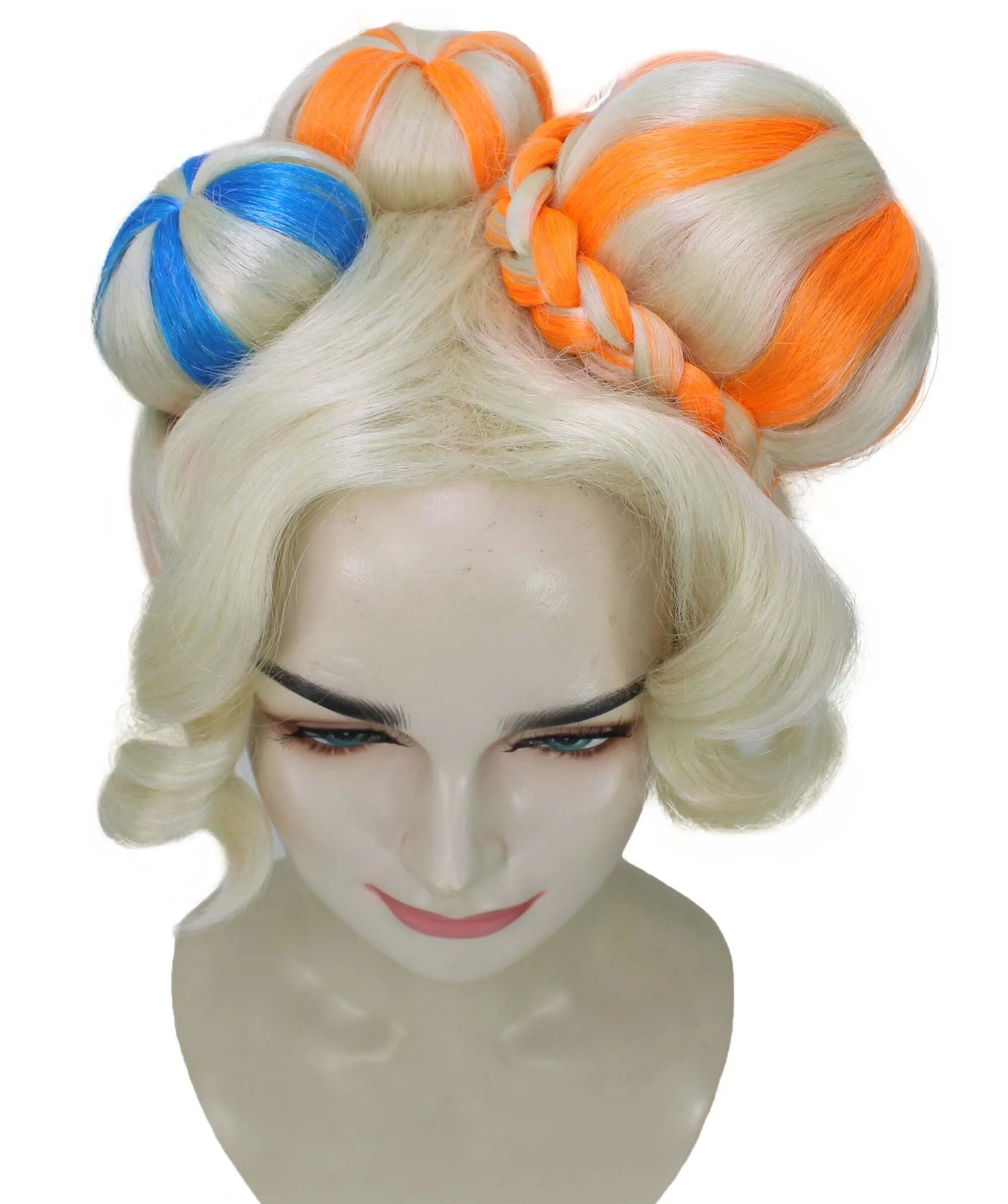 HPO Adult Women's Colorful Bun Wig I Colorful Cosplay and Halloween Wig I Flame-retardant Synthetic Fiber