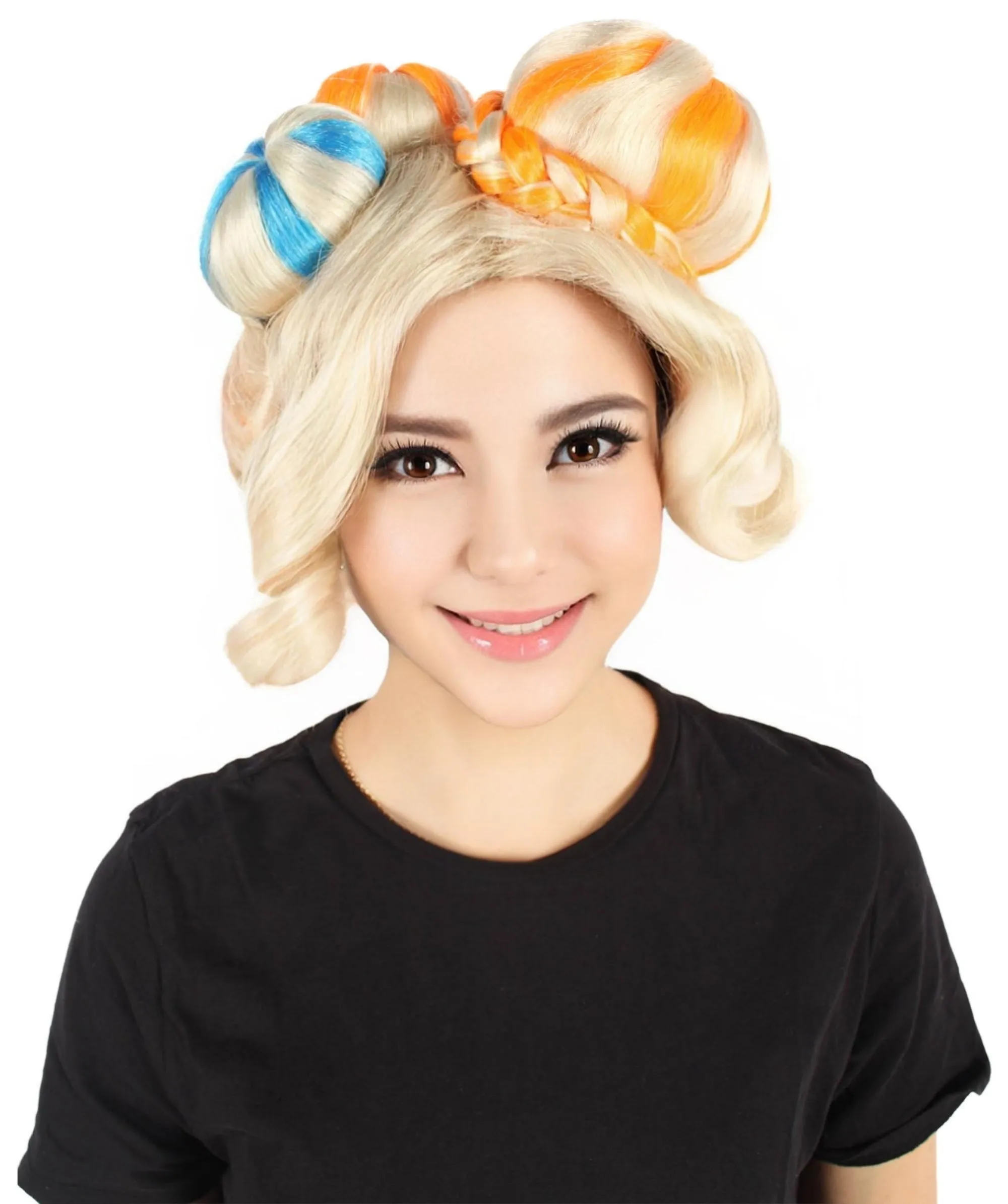 HPO Adult Women's Colorful Bun Wig I Colorful Cosplay and Halloween Wig I Flame-retardant Synthetic Fiber