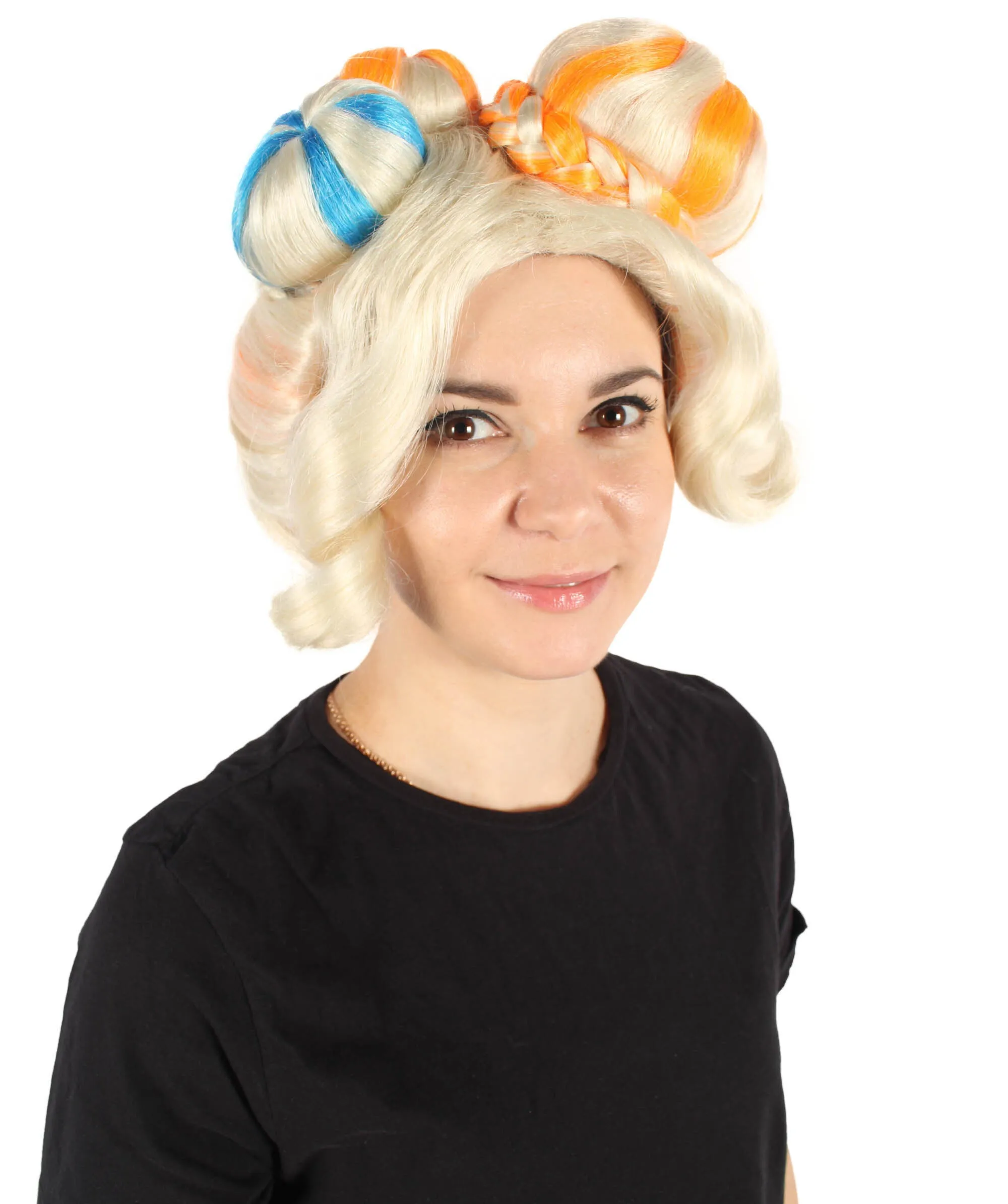 HPO Adult Women's Colorful Bun Wig I Colorful Cosplay and Halloween Wig I Flame-retardant Synthetic Fiber