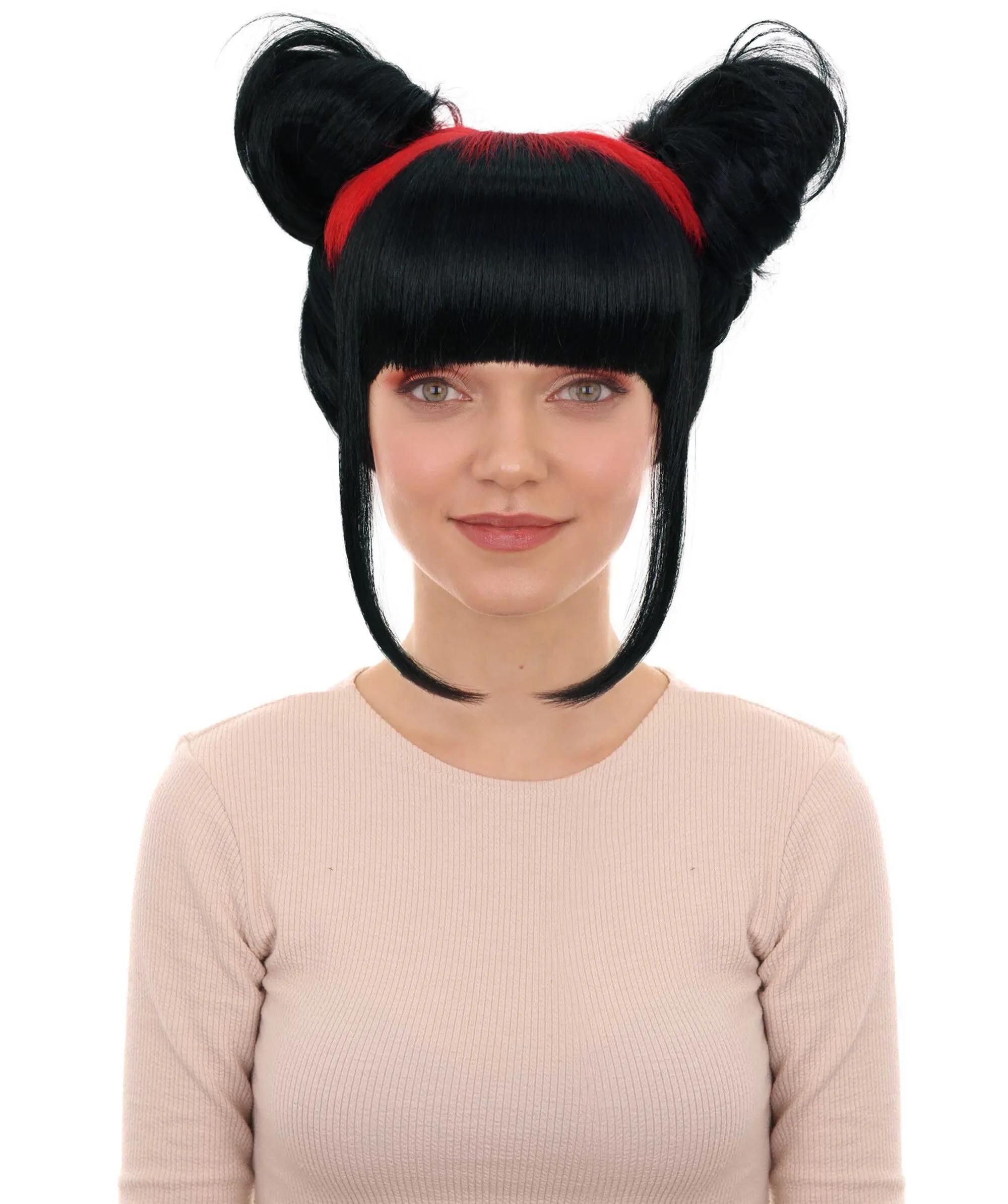 HPO Women's American Song writer Black Double Bun Wig for Cosplay