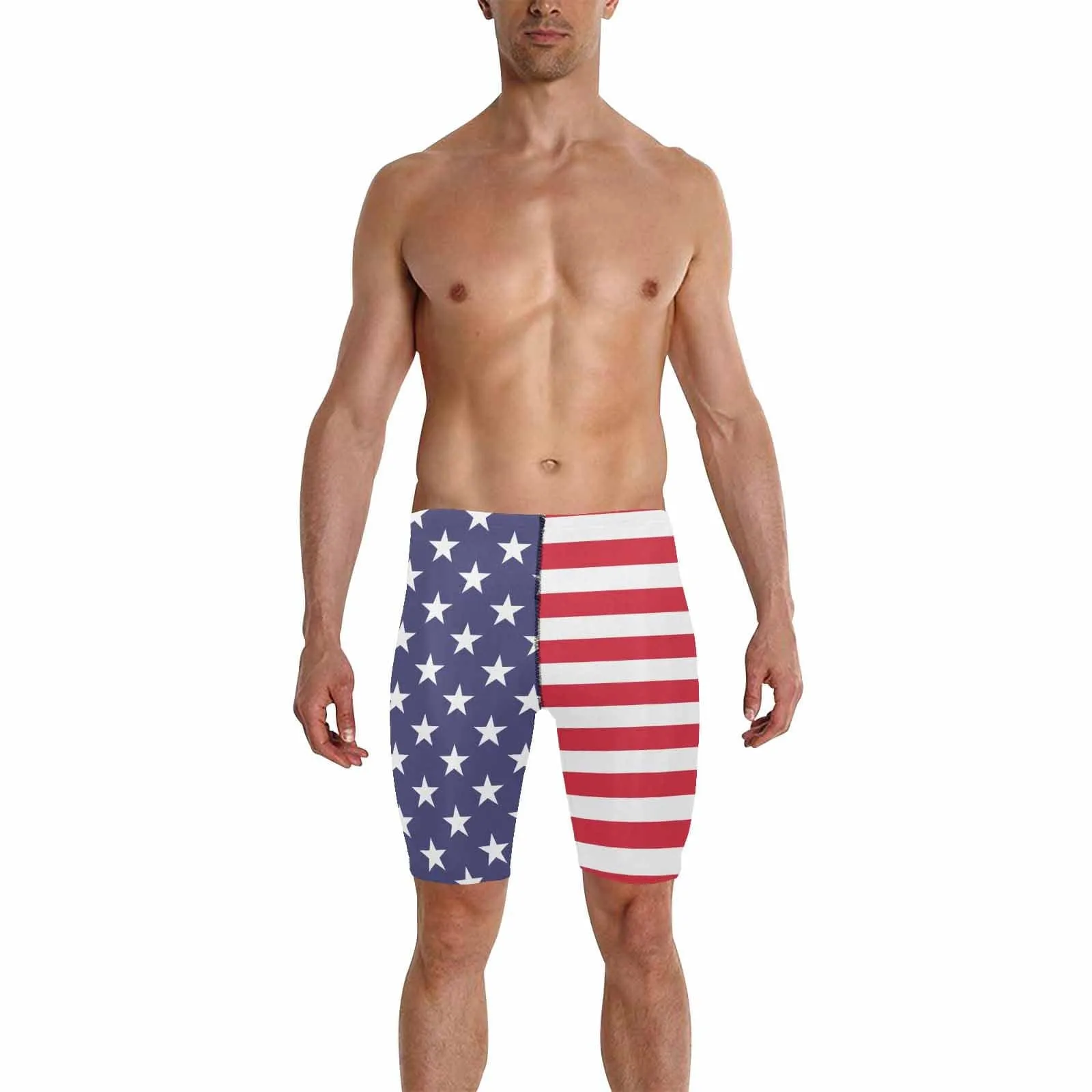 #Independence Day# American Flag Men's Knee Length Swimming Trunks Summer Swim Shorts for Him