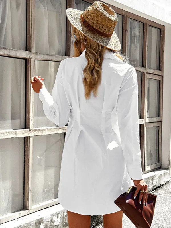 Ladies Fashion Solid Color Shirt Dress