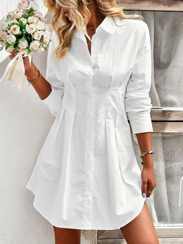 Ladies Fashion Solid Color Shirt Dress