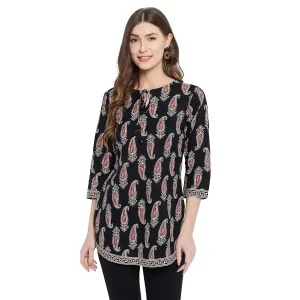 Meesan Women's Cotton Tunic Kurti (Mftn_213_B-S_Black_S)