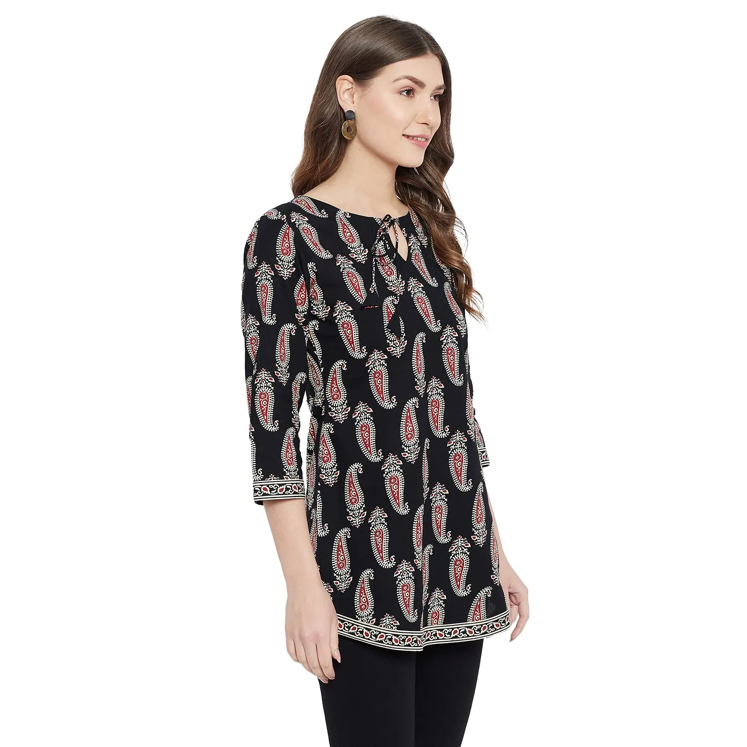 Meesan Women's Cotton Tunic Kurti (Mftn_213_B-S_Black_S)