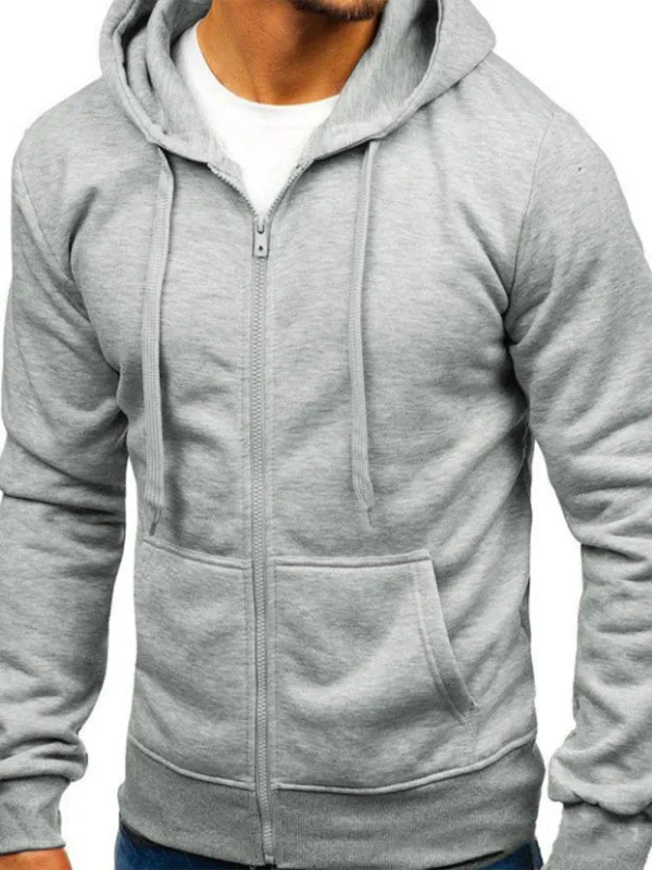 Men's Solid Color Basic Zipper Hoodie