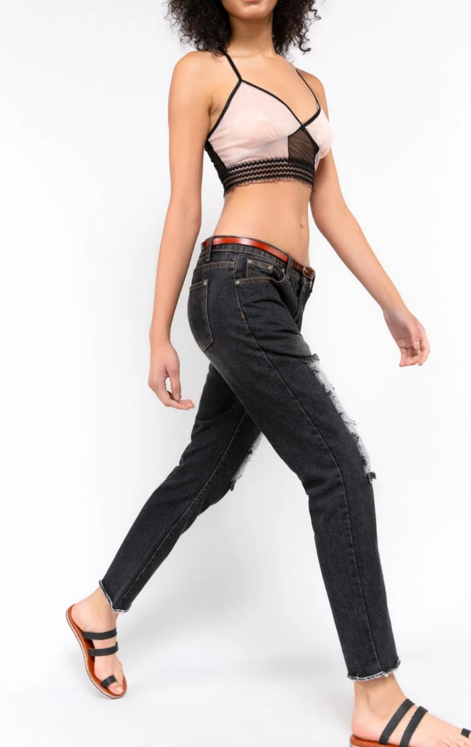 Meshed Back Denim Jeans