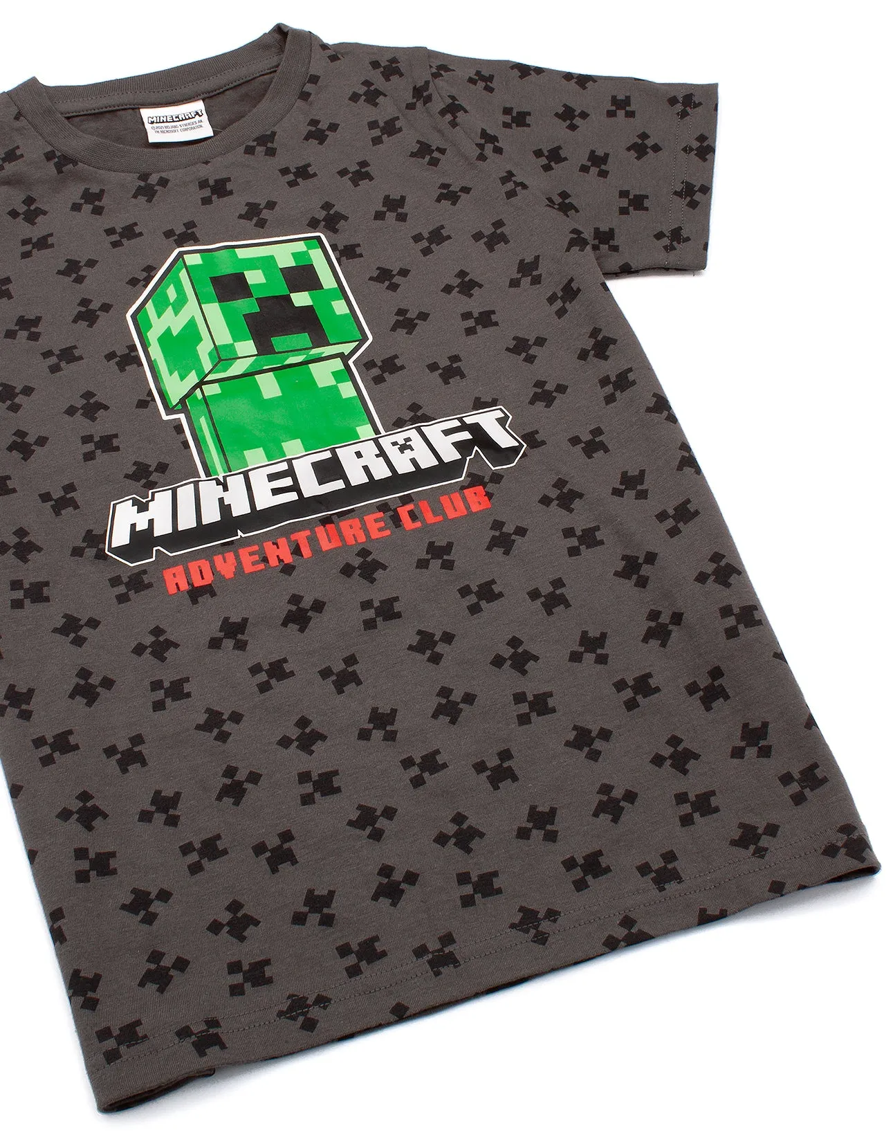 Minecraft Creeper All Over Print Boy's Black T-Shirt - Grey