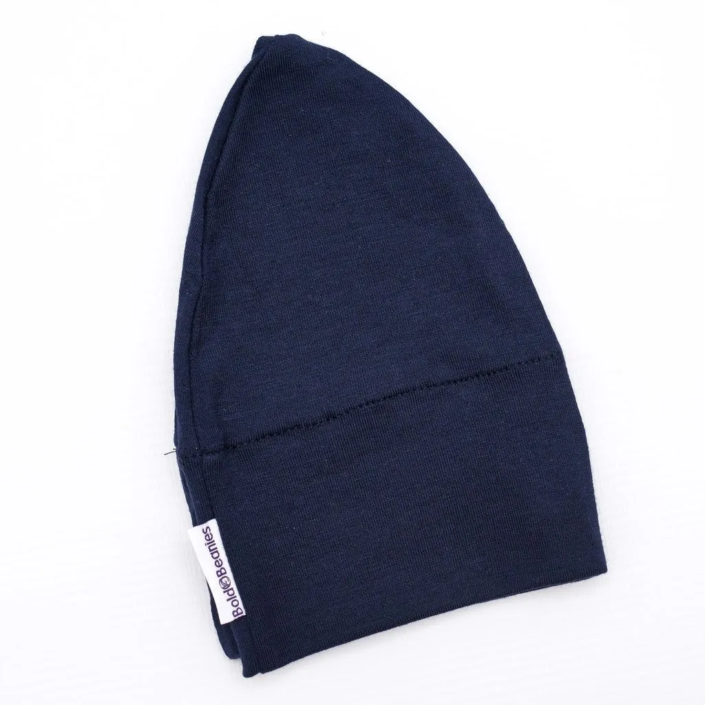 Navy Mens Plain Cancer Beanie Hat