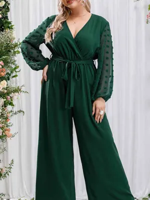 New Plus Size Women's Sexy Bowknot Lady Lace Straight Loose High Waist Solid Color Jumpsuit