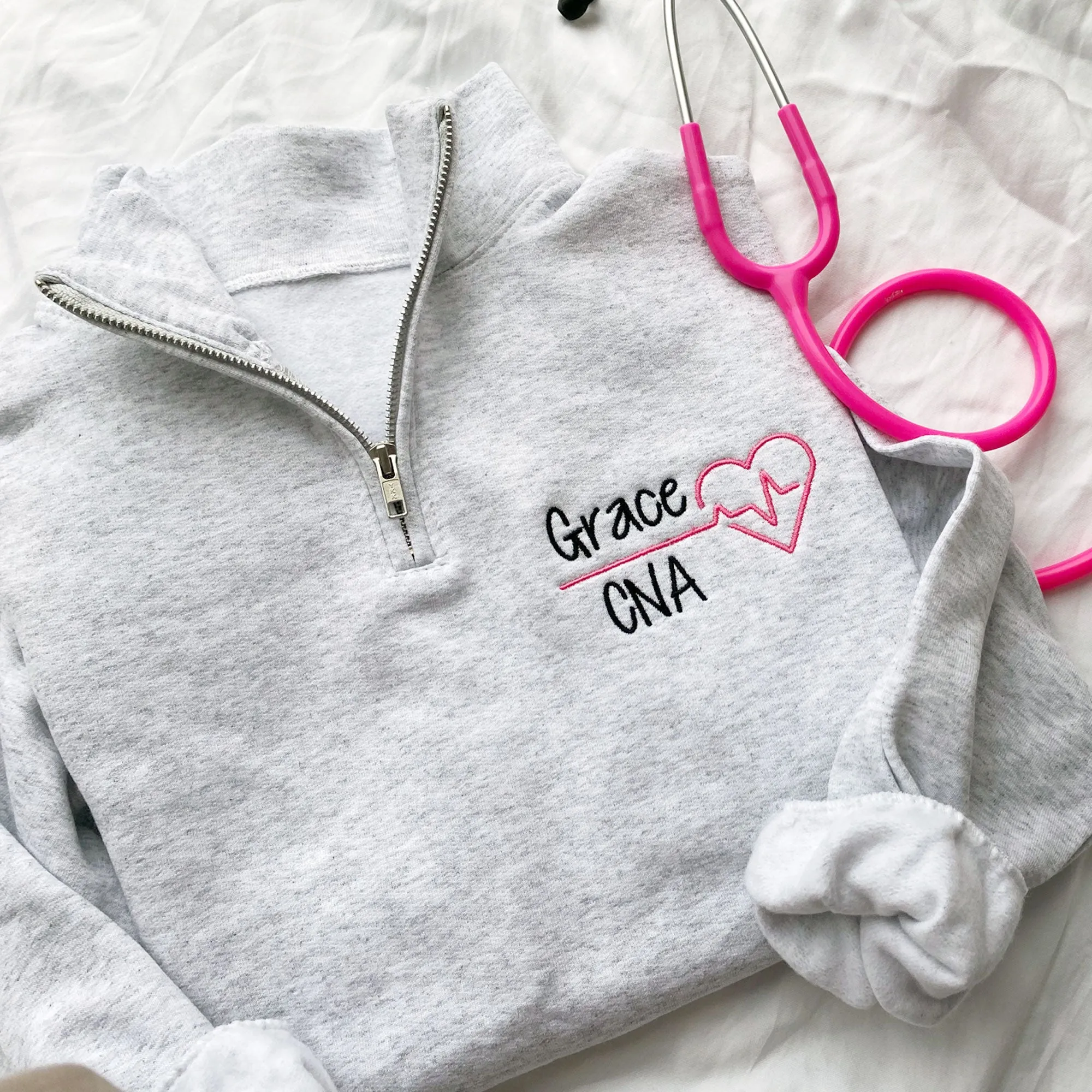 Personalized Heartbeat Medical Jessie Quarter Zip Sweatshirt