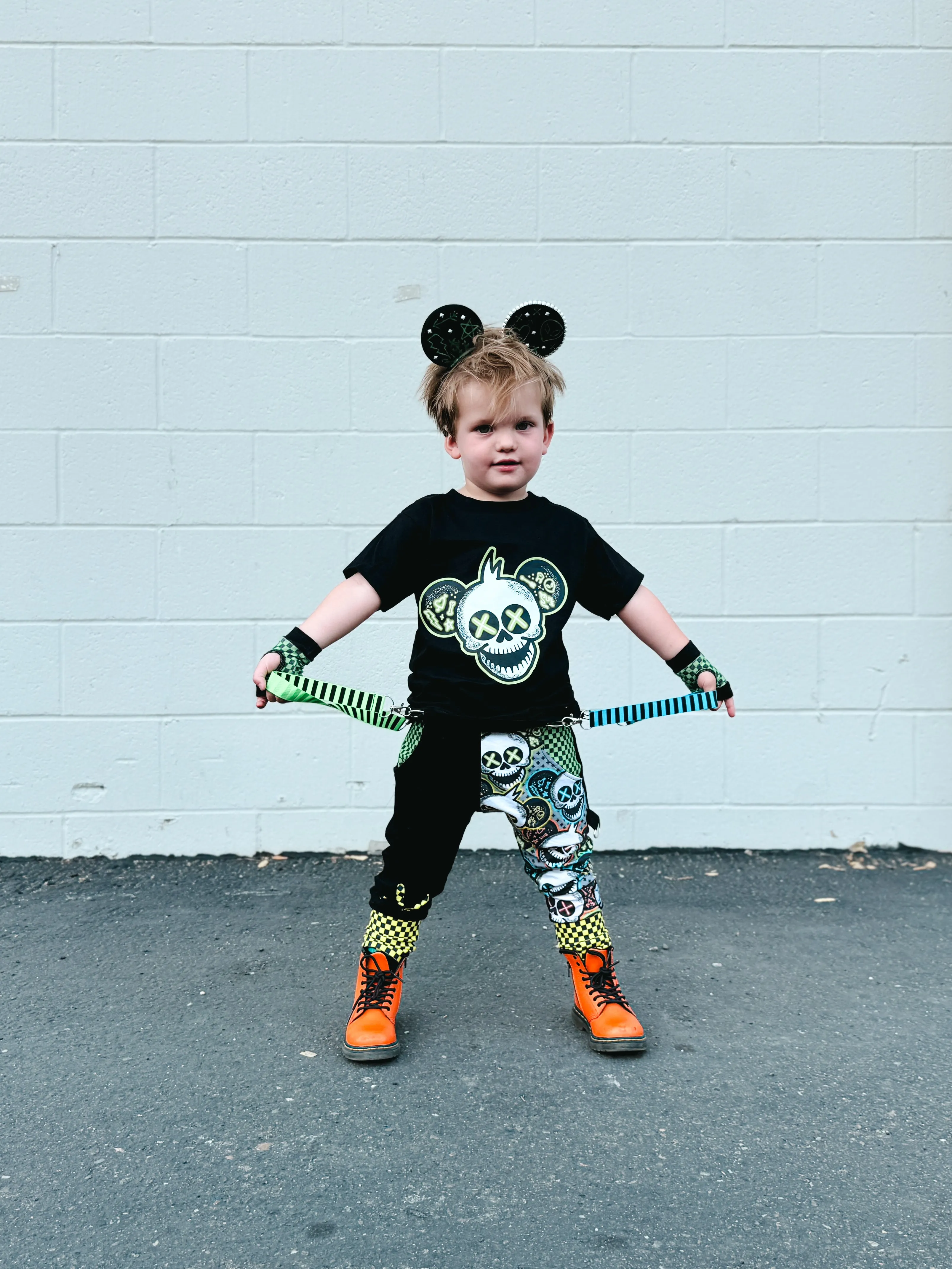 Punk Mickey Jogger Pants With Straps Unisex Boys Girls Sizes