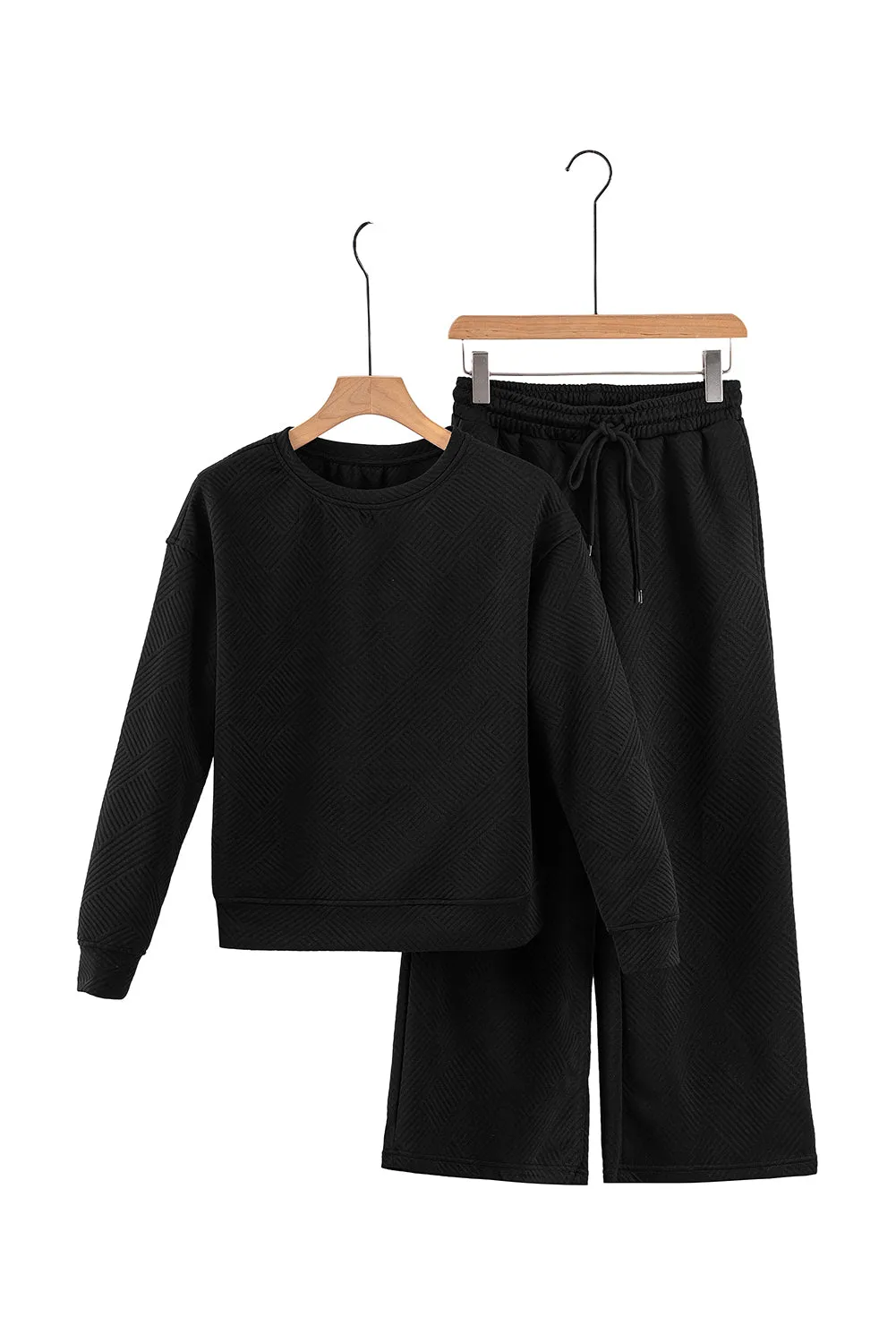 Women's 2 Piece Outfits Sweatsuit Casual Long Sleeve Pullover Tops and Drawstring Wide Leg Pants Lounge Sets