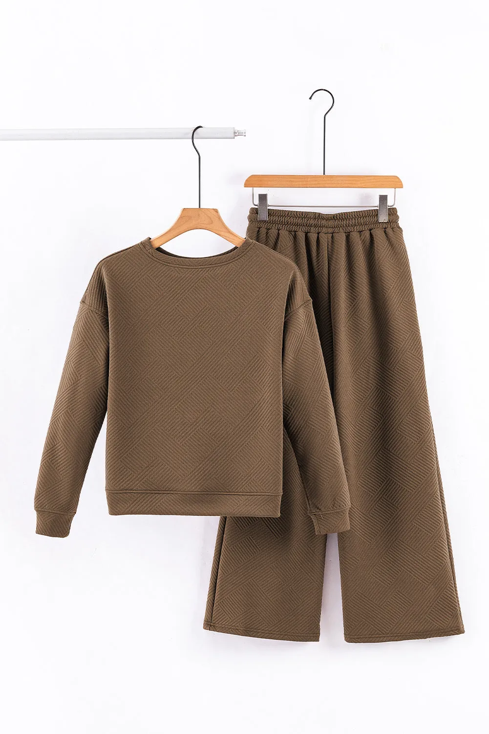 Women's 2 Piece Outfits Sweatsuit Casual Long Sleeve Pullover Tops and Drawstring Wide Leg Pants Lounge Sets