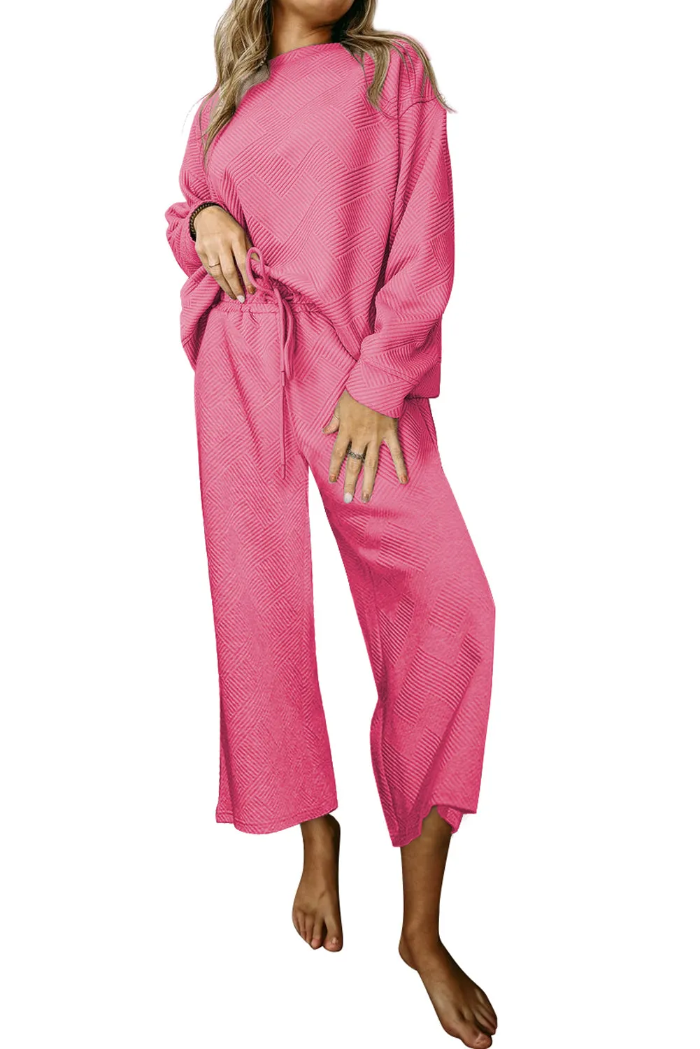 Women's 2 Piece Outfits Sweatsuit Casual Long Sleeve Pullover Tops and Drawstring Wide Leg Pants Lounge Sets