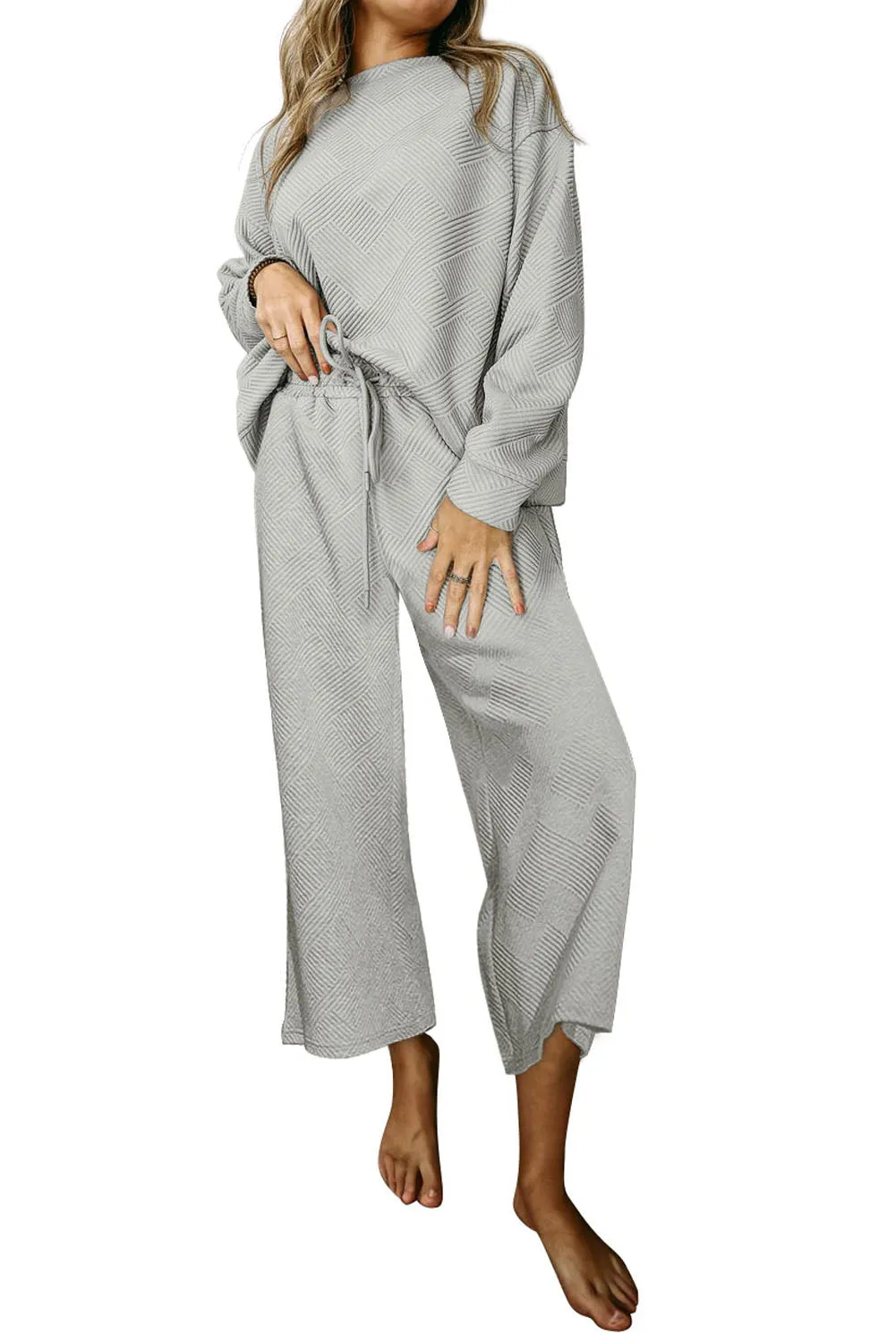 Women's 2 Piece Outfits Sweatsuit Casual Long Sleeve Pullover Tops and Drawstring Wide Leg Pants Lounge Sets