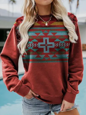 Women's Long Sleeve Crewneck Western Print Sweatshirt