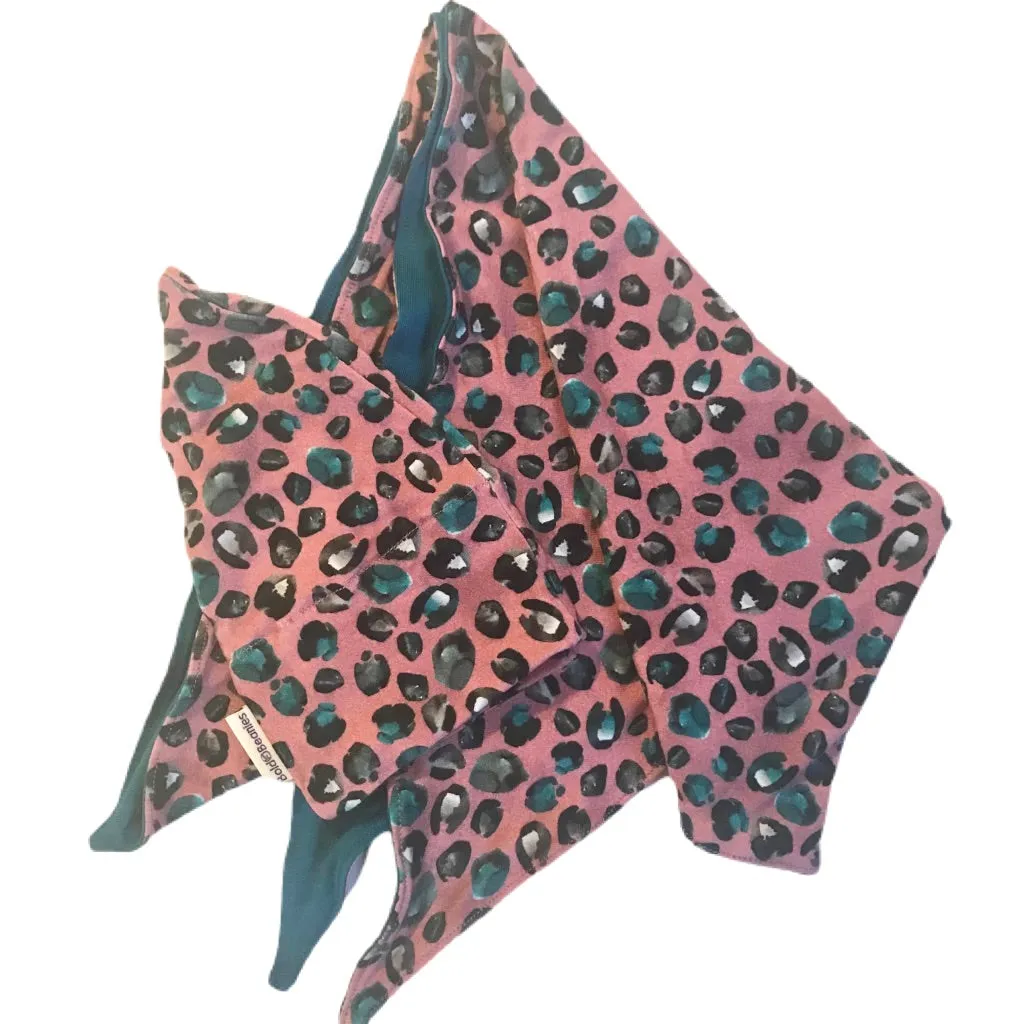 Women's Reversible Teal & Rose Leopard Headscarf