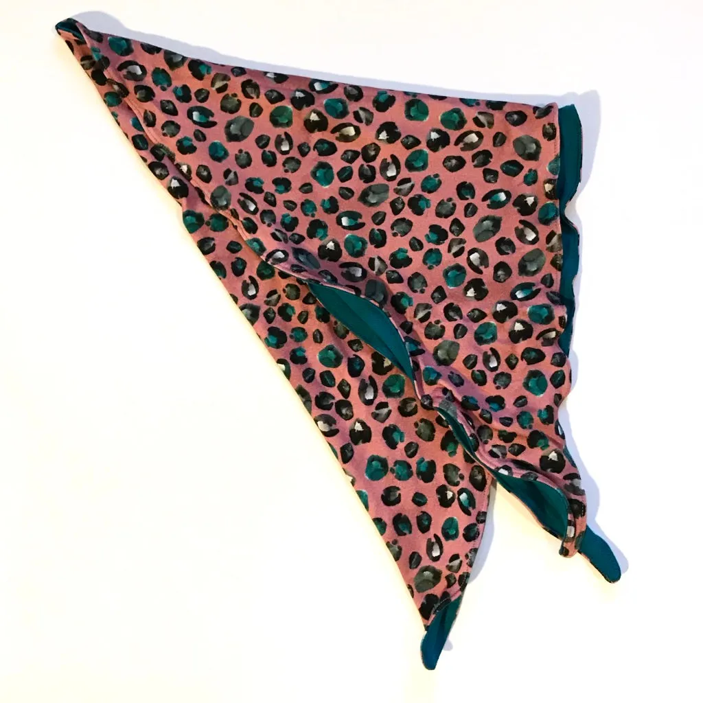 Women's Reversible Teal & Rose Leopard Headscarf