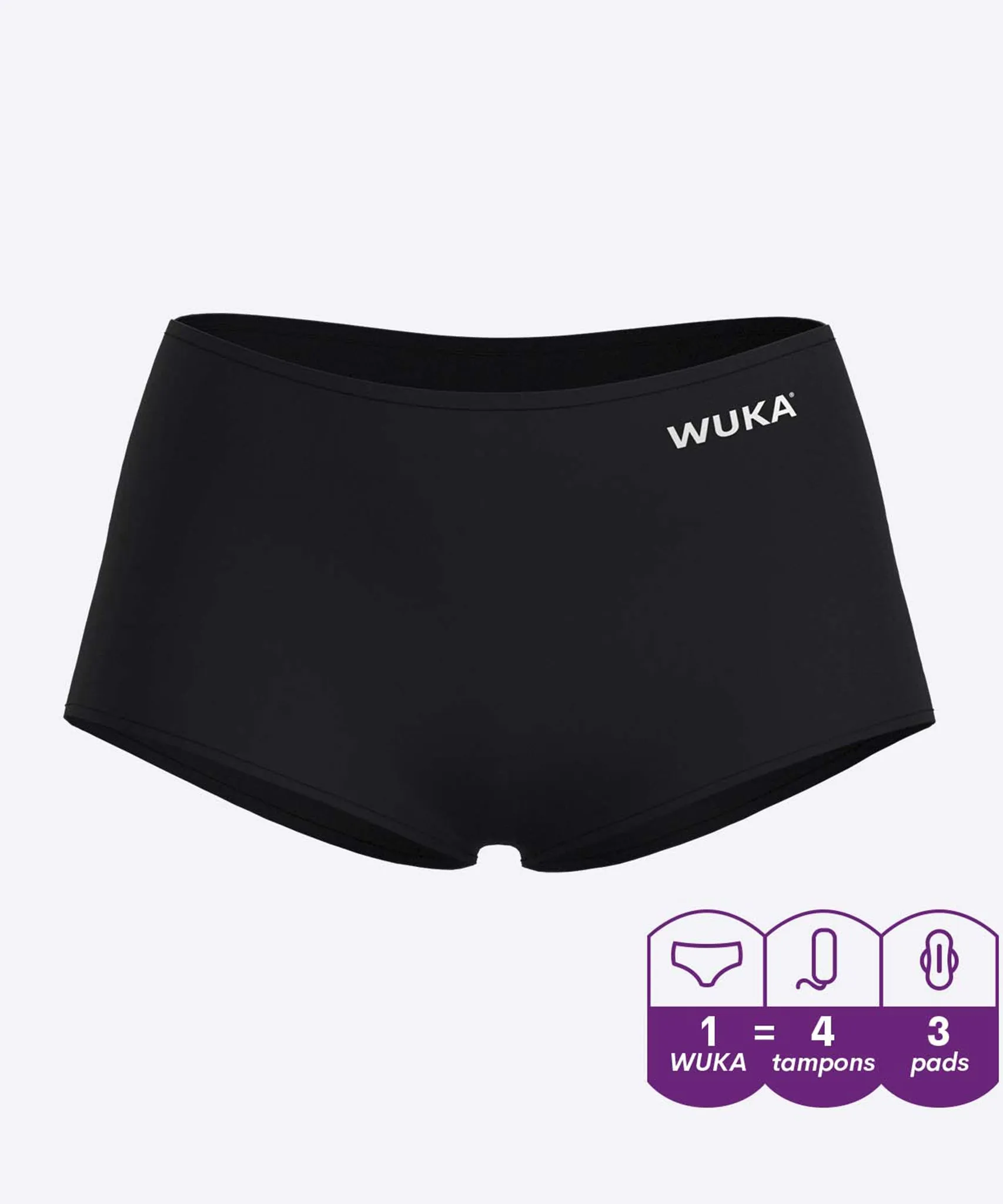 WUKA Teen Stretch Boxer Shorts Black - Heavy Flow